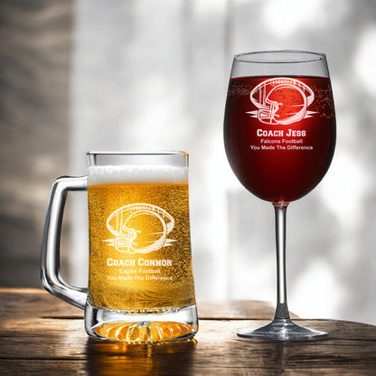 Football Personalized Beer Mug and Wine Glass Gift Set