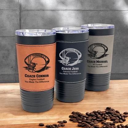 Football Personalized Black 20 oz Leather Tumbler