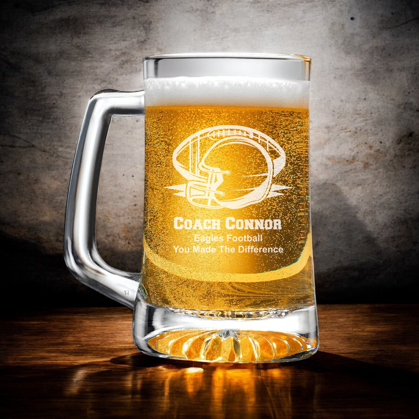 Football Personalized Beer Mug and Beer Pint Glass Set