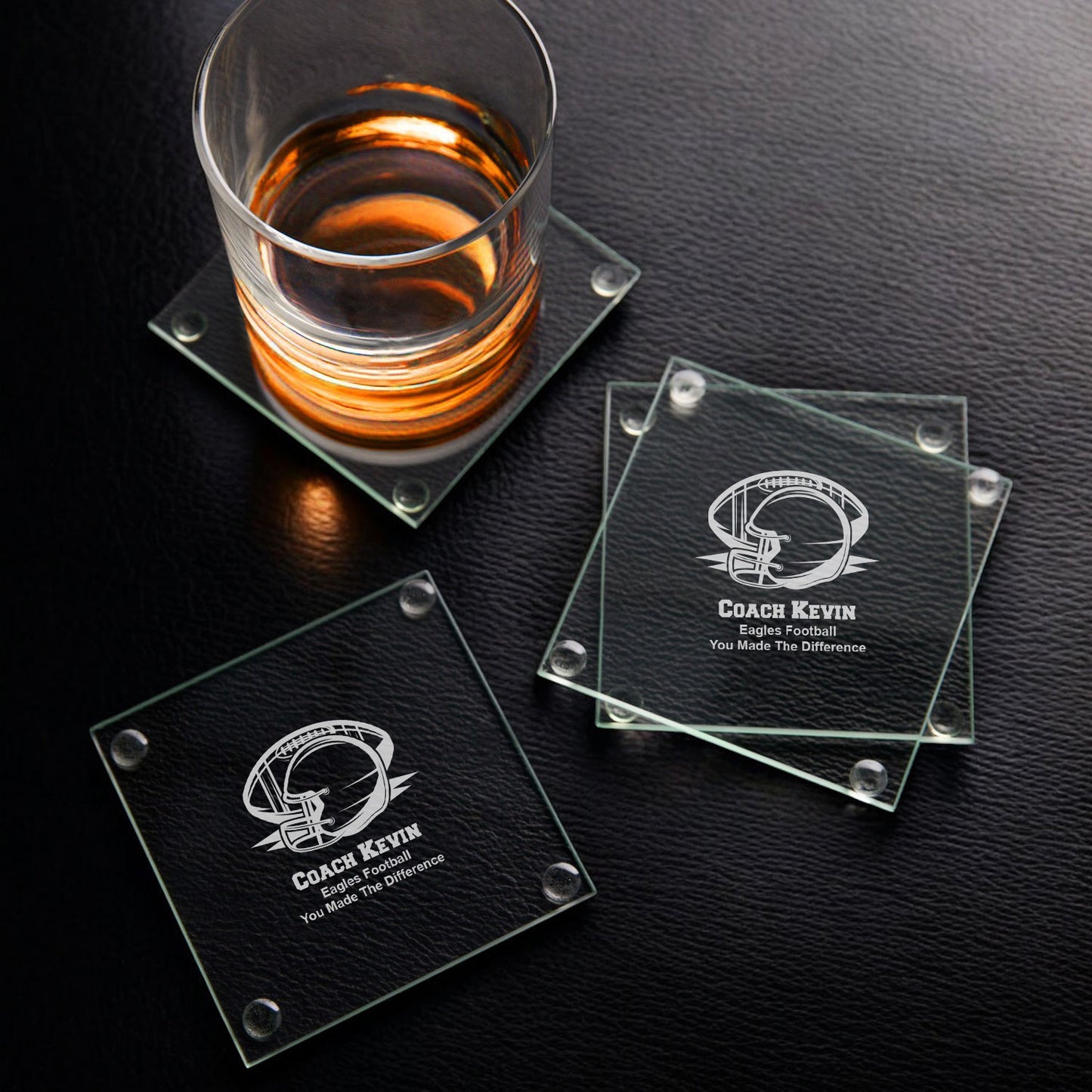 Football Personalized Glass Coasters, Set of 4