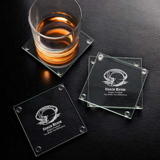 Football Personalized Glass Coasters, Set of 4