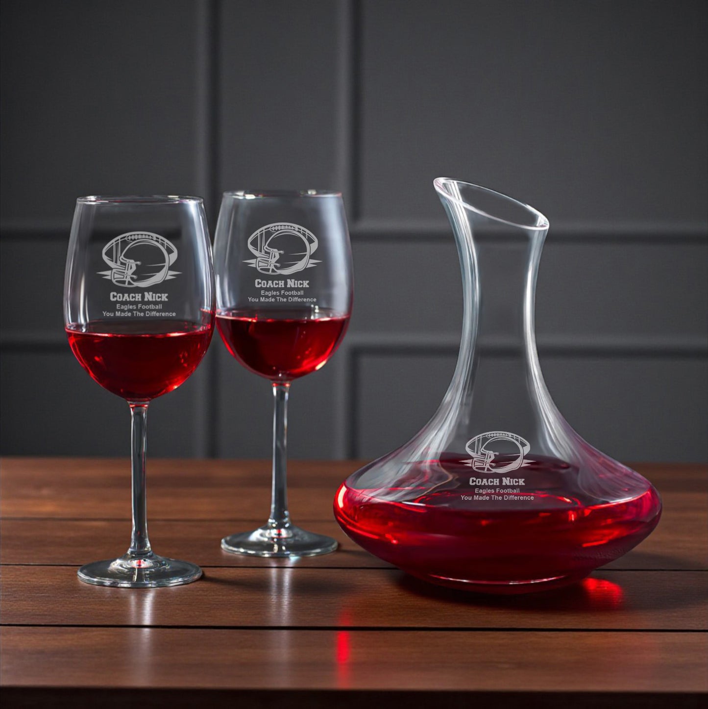 Football Personalized Wine Decanter with Wine Glass Set