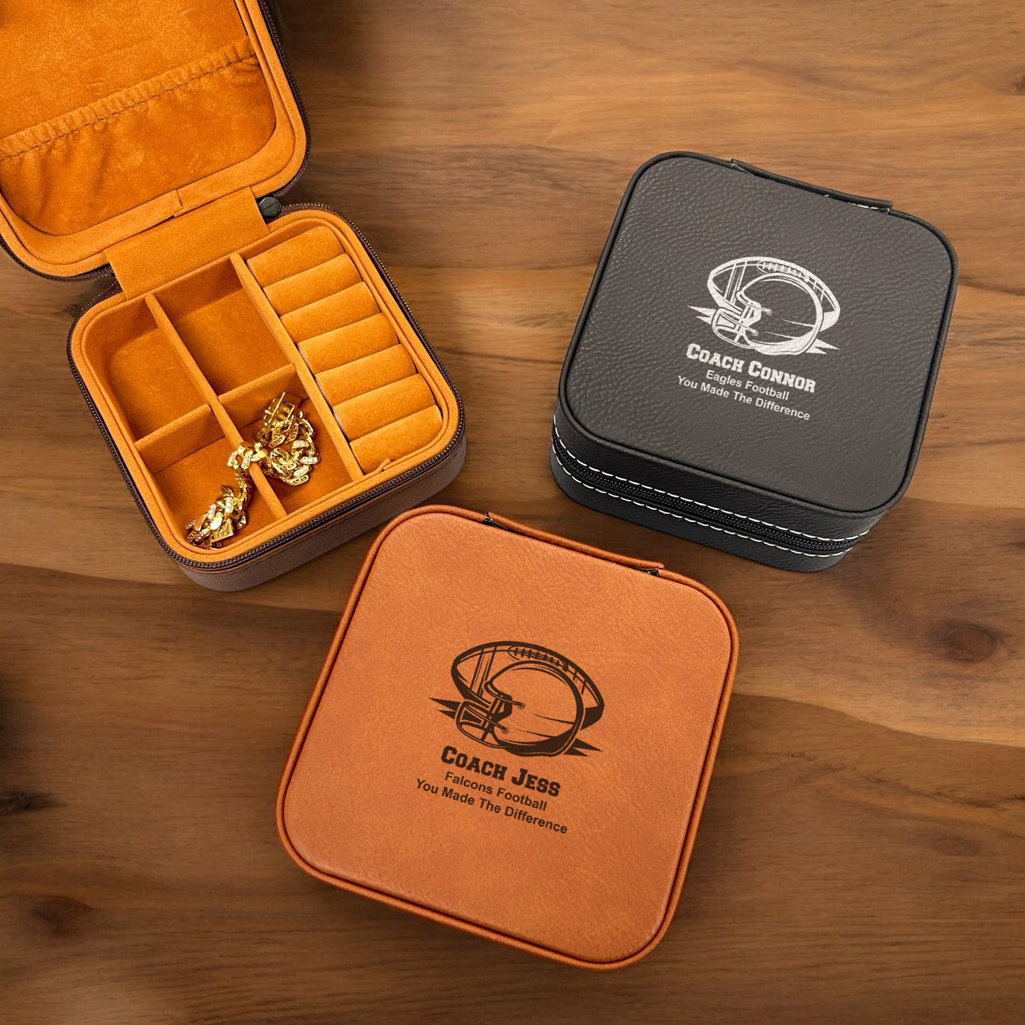 Football Personalized Leather Travel Jewelry Case