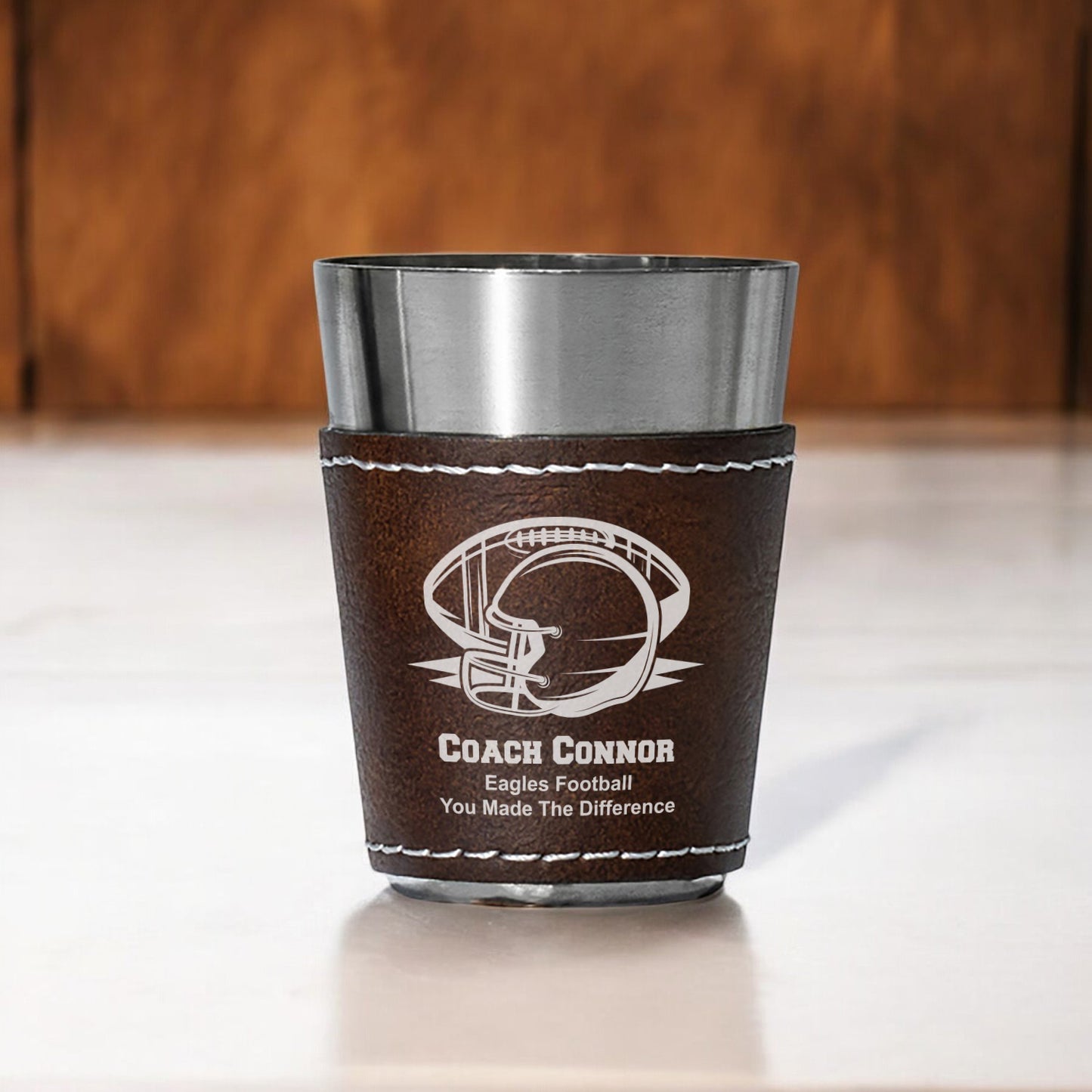 Football Personalized Leather Stainless Steel Shot Glass