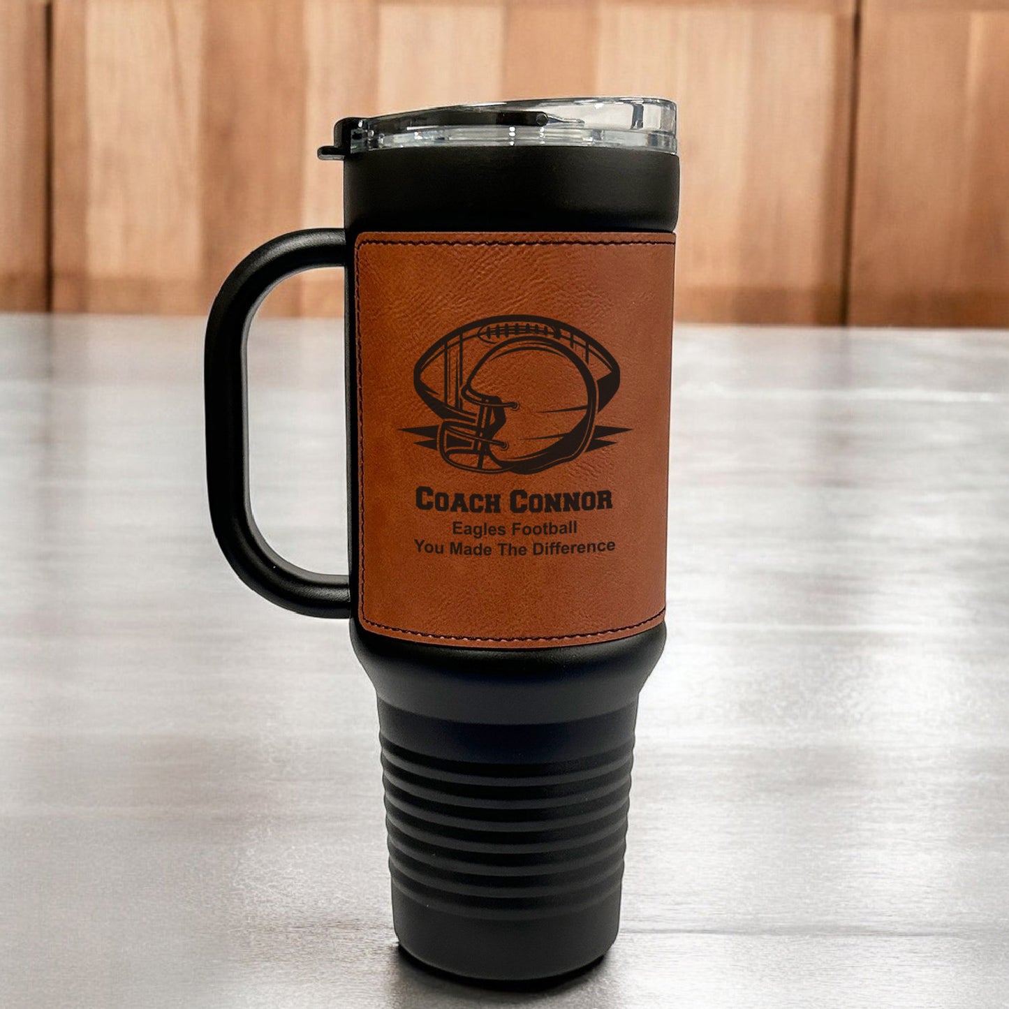 Football Personalized 40 oz Leather Tumbler