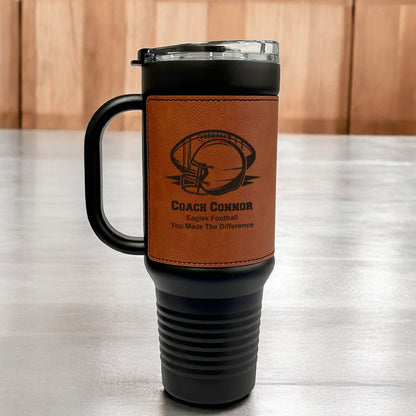 Football Personalized 40 oz Leather Tumbler