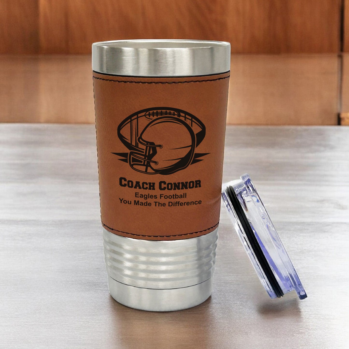 Football Personalized 20 oz. Leather Tumbler