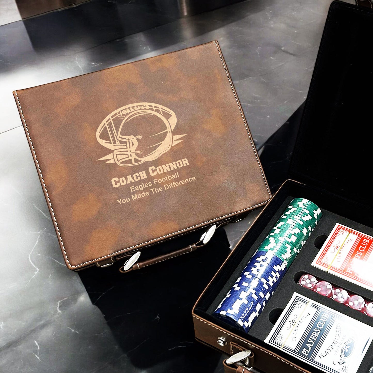 Football Personalized Leather Poker Gift Set