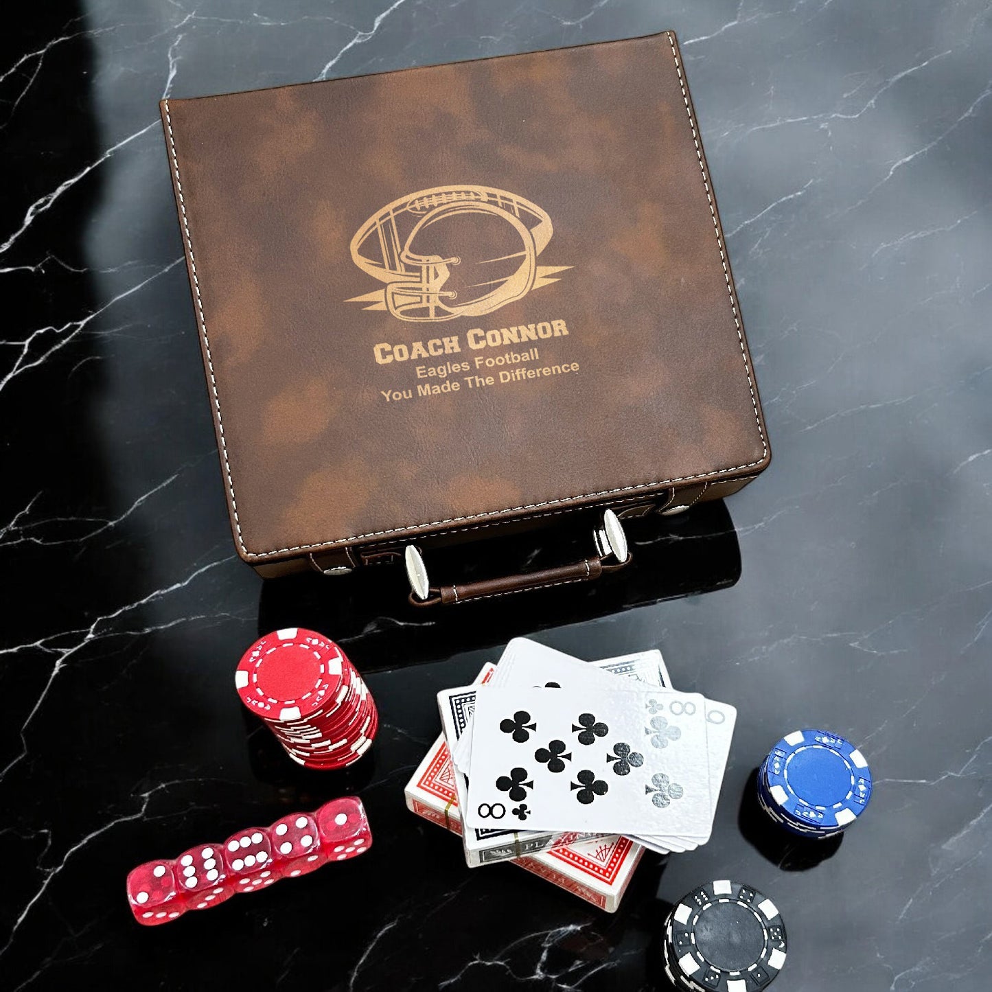Football Personalized Leather Poker Gift Set
