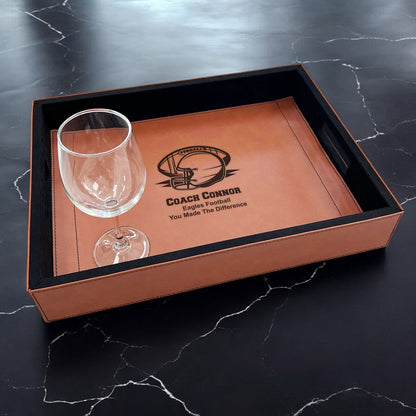 Football Personalized Rectangle Leather Serving Tray