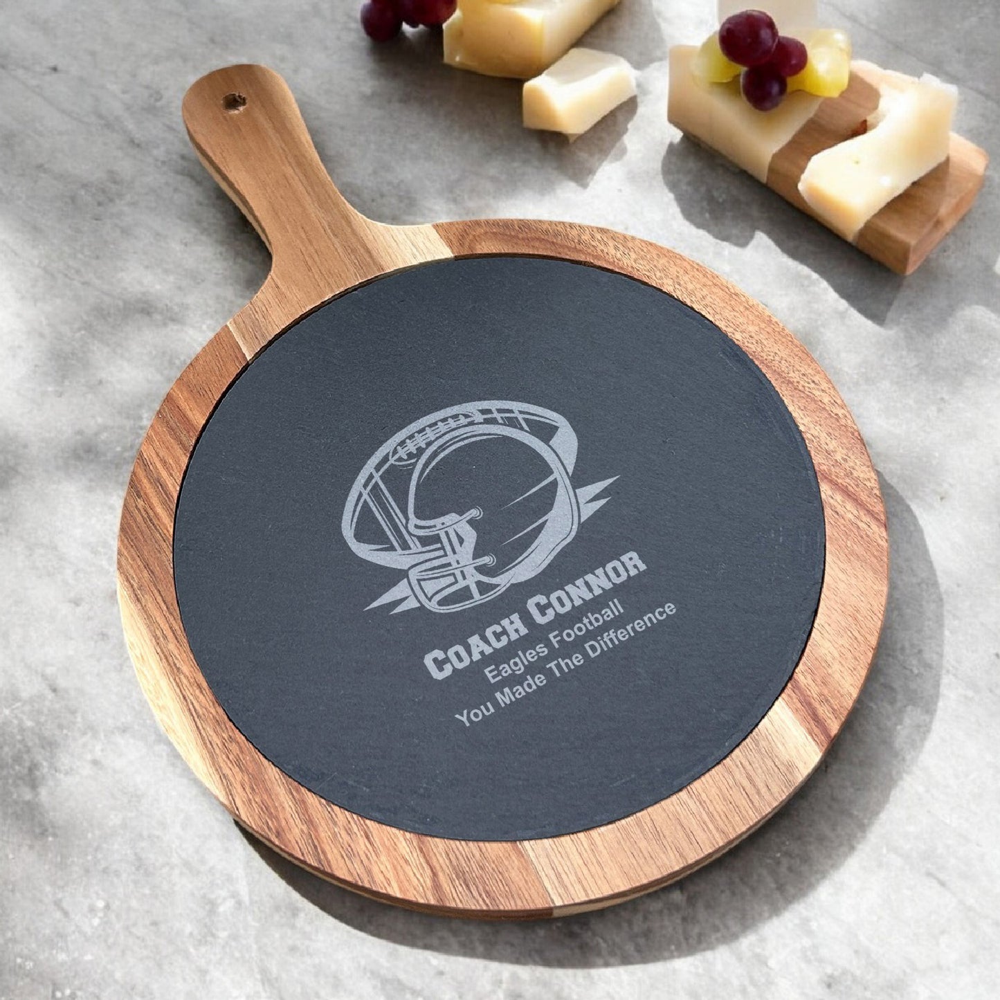 Football Personalized Round Slate Paddle Cheese Board