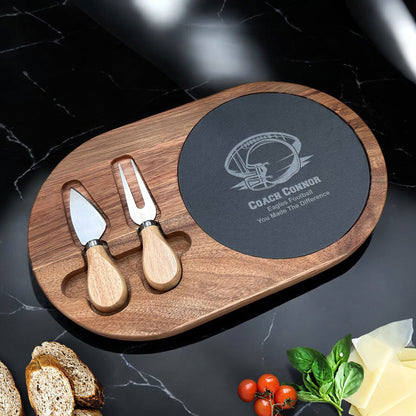 Football Personalized Oval Slate & Wood Cheese Board