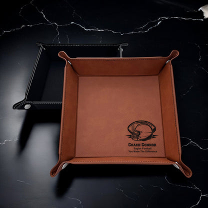 Football Personalized Leather Valet Tray Organizer