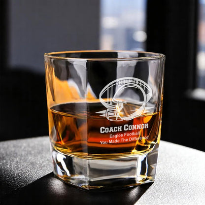 Football Personalized Square Whiskey Glass