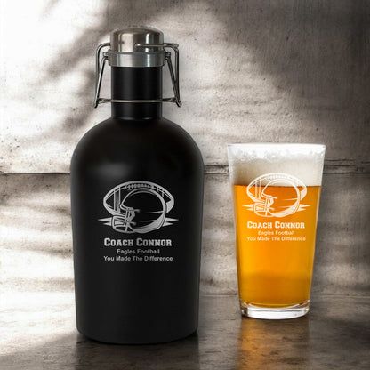 Football Personalized Beer Growler with Pint Glass Set