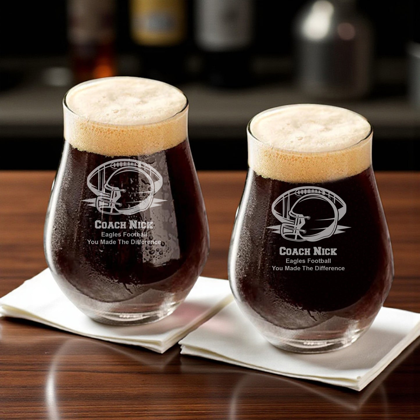 Football Personalized Stemless Beer Snifter Glass - Set of 4