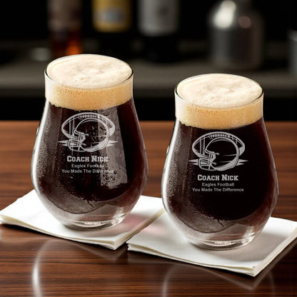 Football Personalized Stemless Beer Snifter Glass - Set of 4