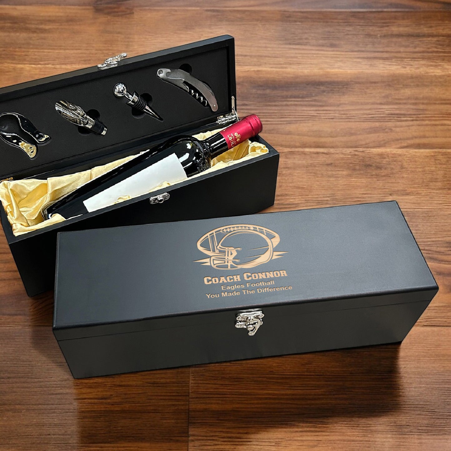 Football Personalized Wine Gift Box Set