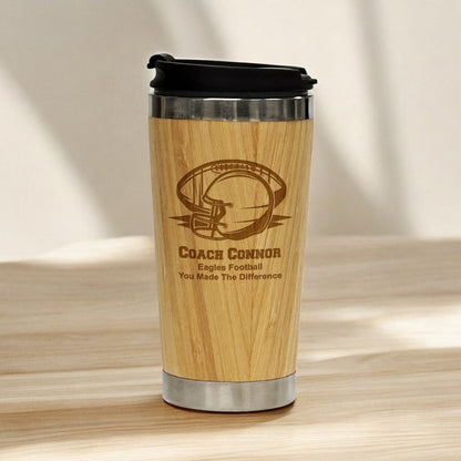 Football Personalized 15 oz Bamboo Stainless Steel Tumbler