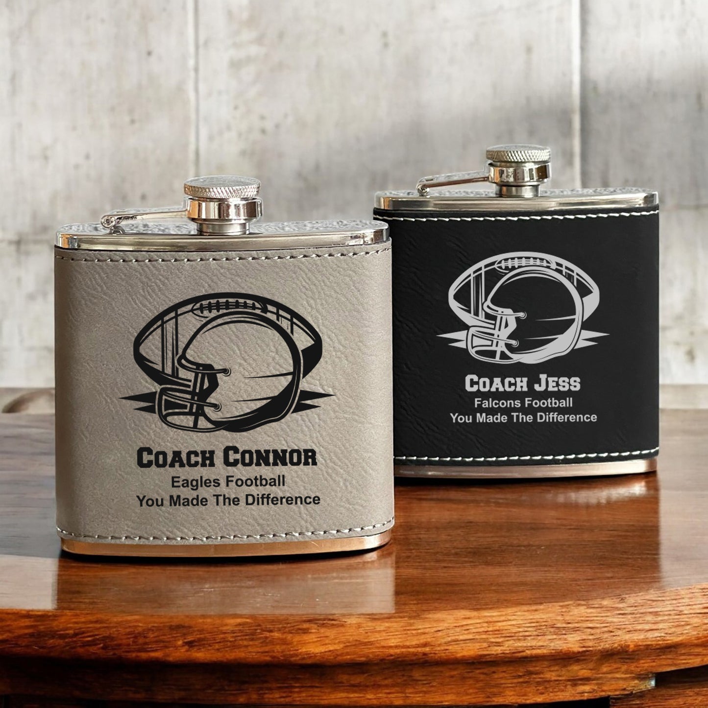 Football Personalized Leather Wrapped Flask