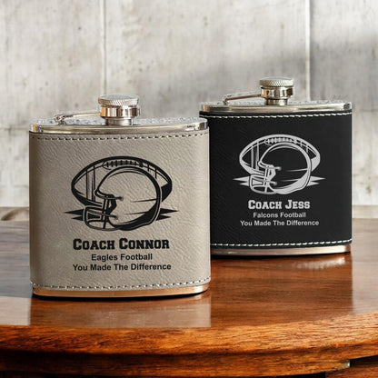 Football Personalized Leather Wrapped Flask