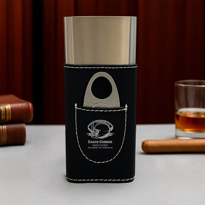 Football Personalized Travel Cigar Case with Cutter Set