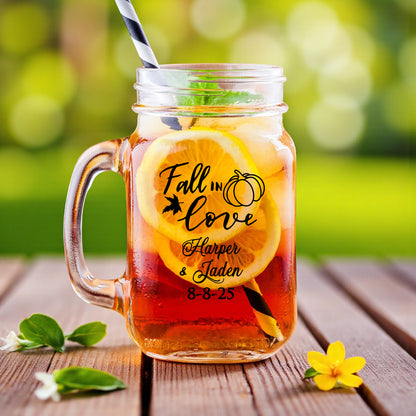 Fall In Love Personalized Mason Glass Mug (Set of 18)