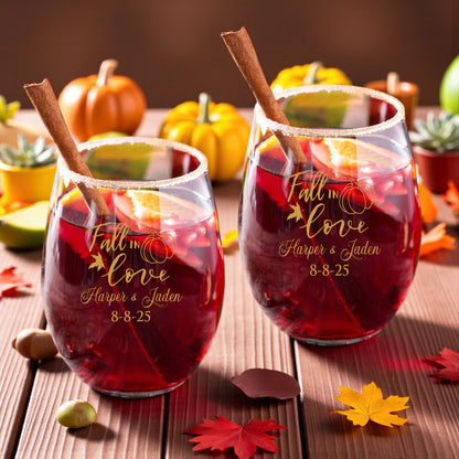 Fall In Love Personalized 9 oz. Stemless Wine Glass (Set of 24)