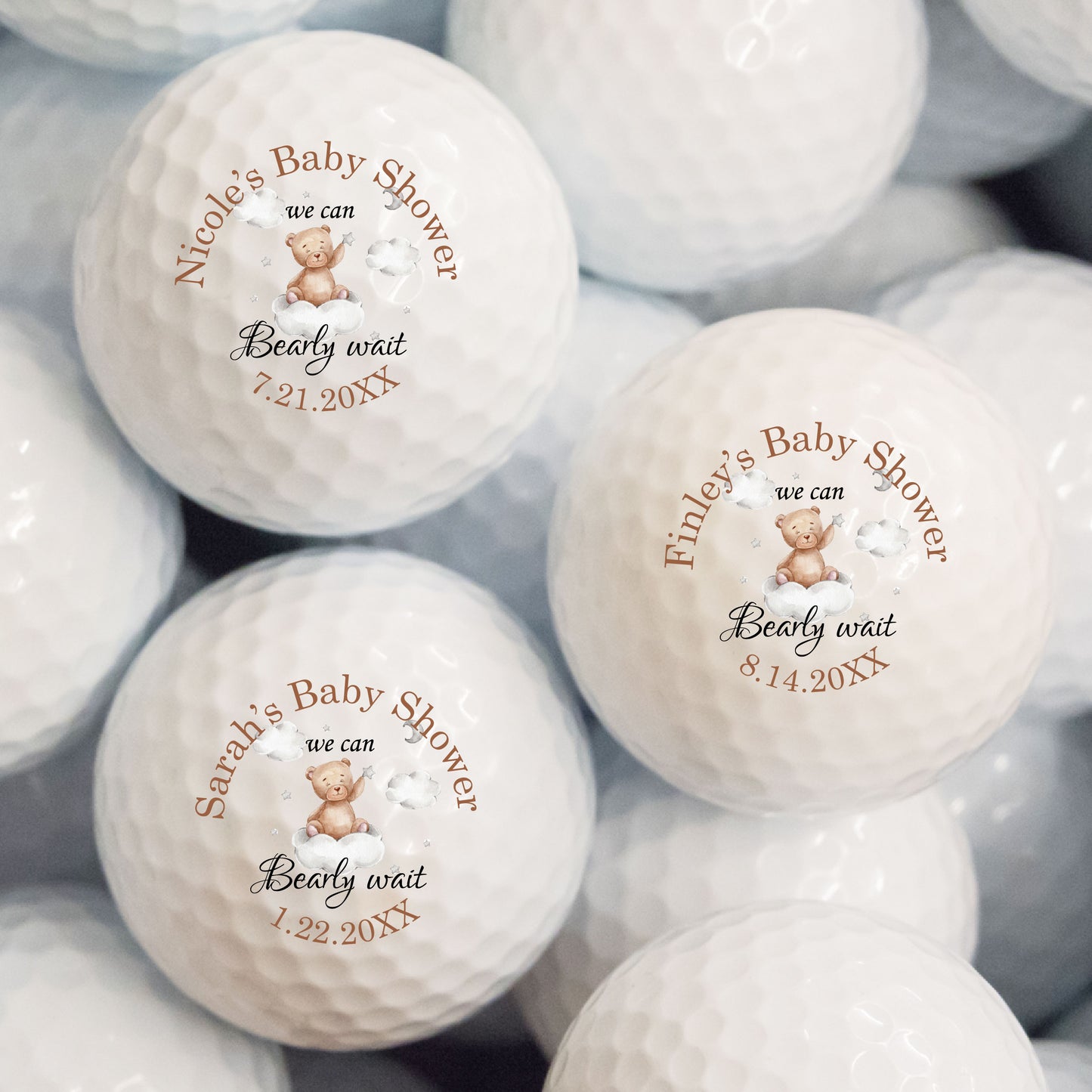 We Can Bearly Wait Baby Shower Personalized Printed Golf Balls