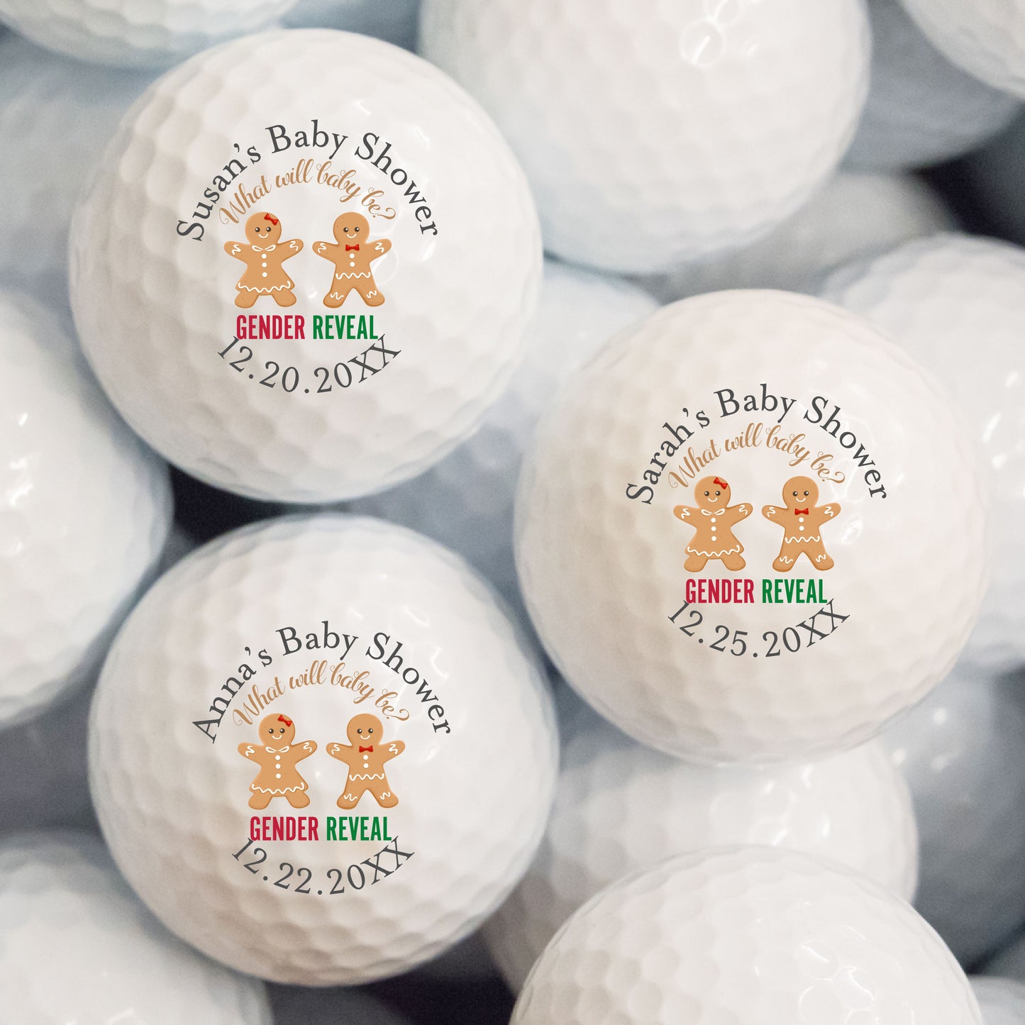 Gingerbread Gender Reveal Personalized Printed Golf Balls