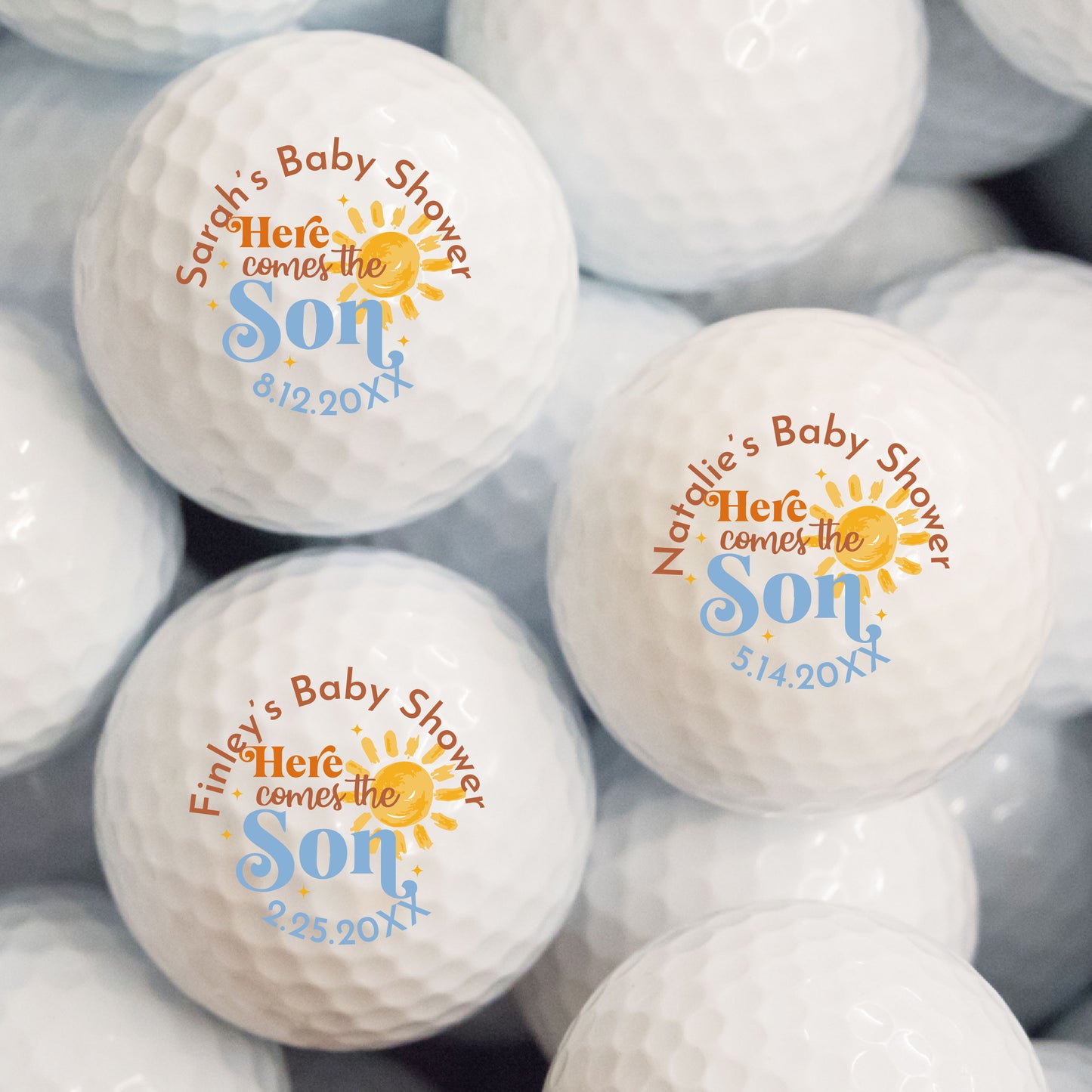 Here Comes The Son Baby Shower Personalized Printed Golf Balls