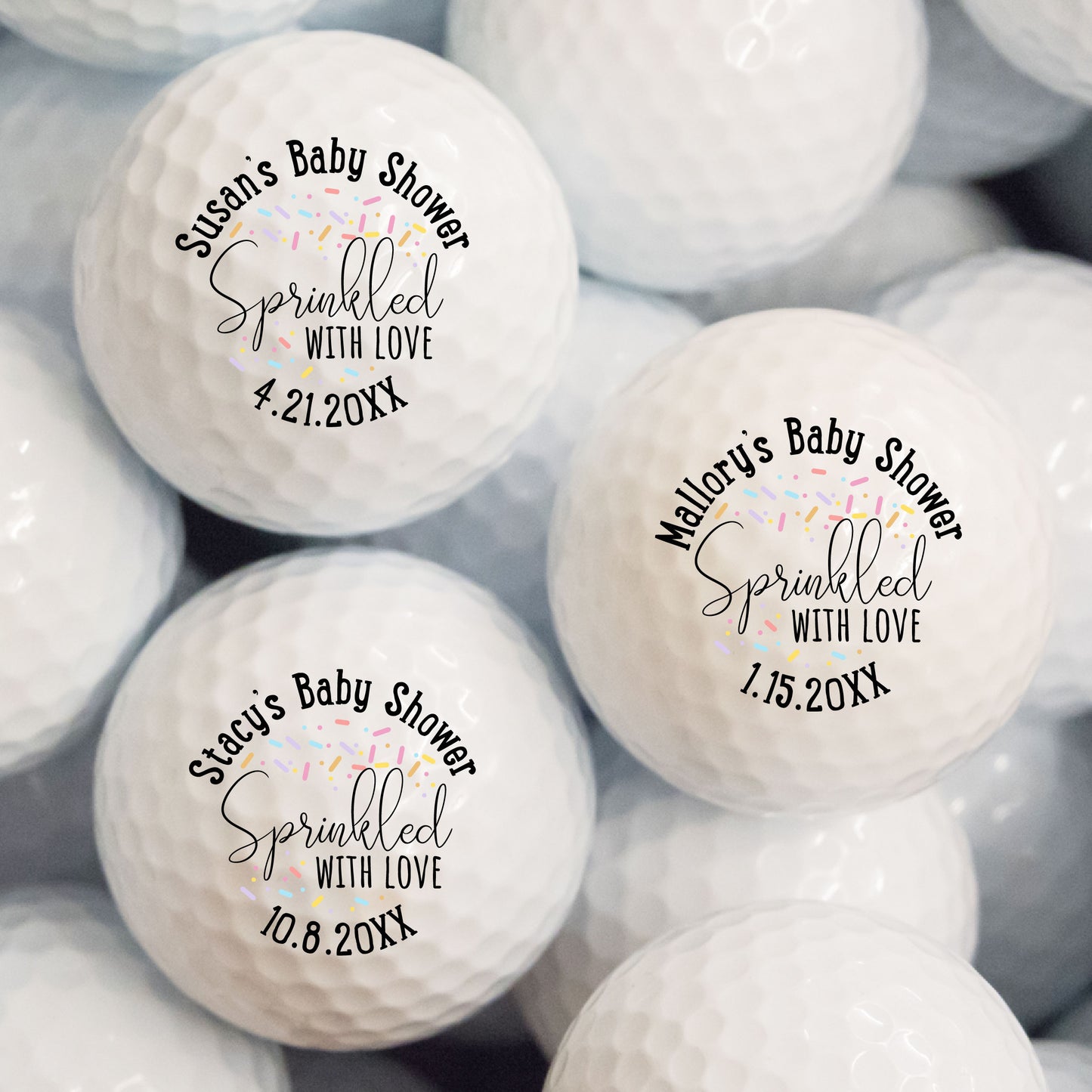 Sprinkled With Love Baby Shower Personalized Printed Golf Balls