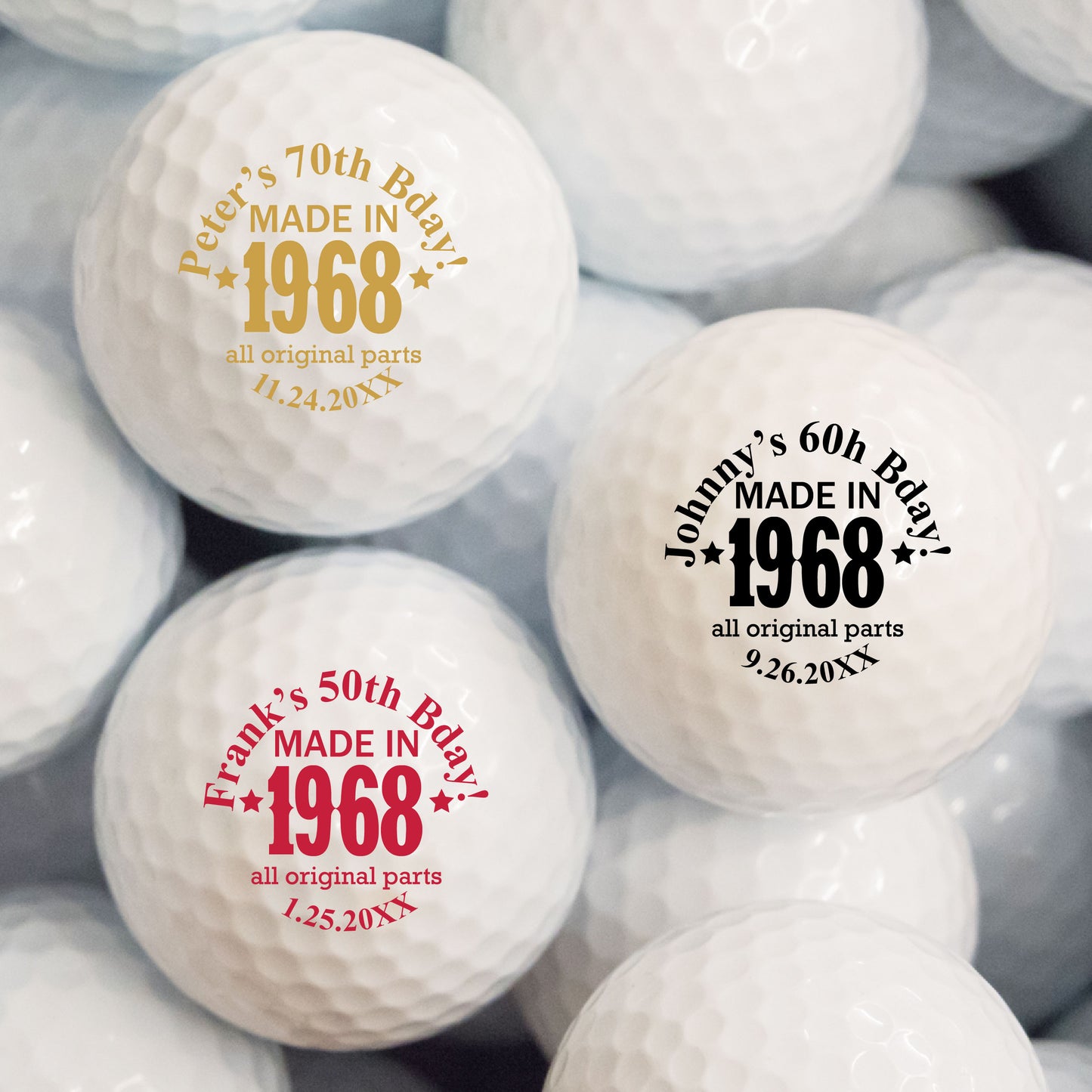 Made In Year All Original Parts Personalized Printed Golf Balls