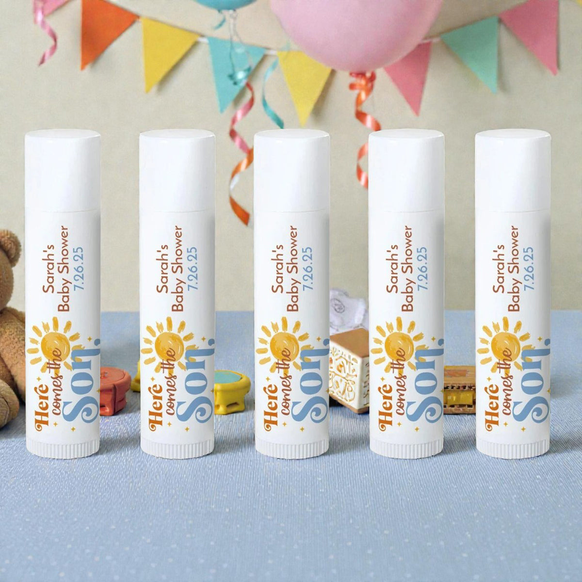 Here Comes The Son Personalized Lip Balm Favors (Set of 12)