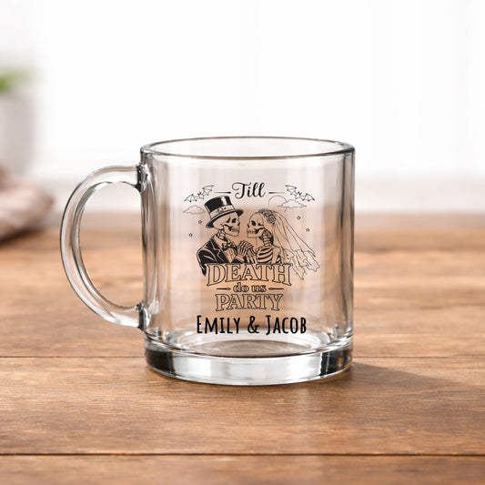 Till Death Do Us Part Personalized Clear Glass Coffee Mug (Set of 18)