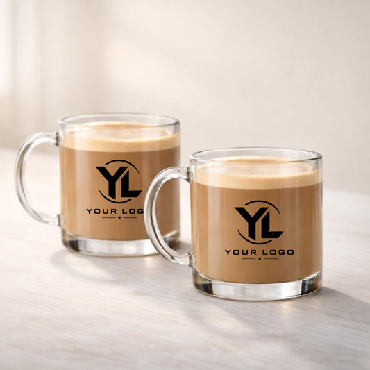 Your Logo  Personalized Clear Glass Coffee Mug (Set of 18)
