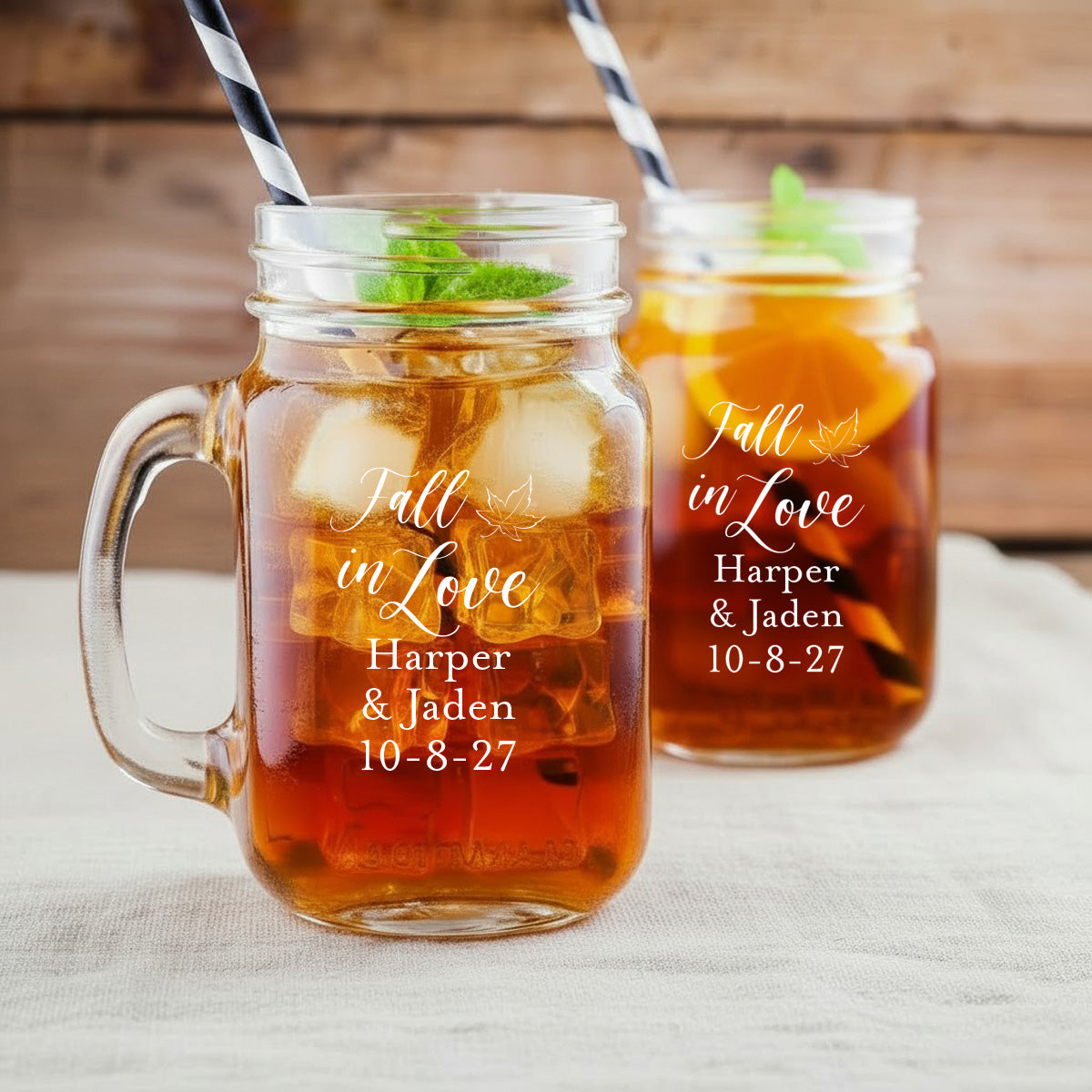 Fall In Love Personalized Mason Glass Mug (Set of 24)