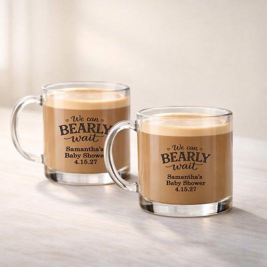 We Can Bearly Wait Personalized Clear Glass Coffee Mug (Set of 18)