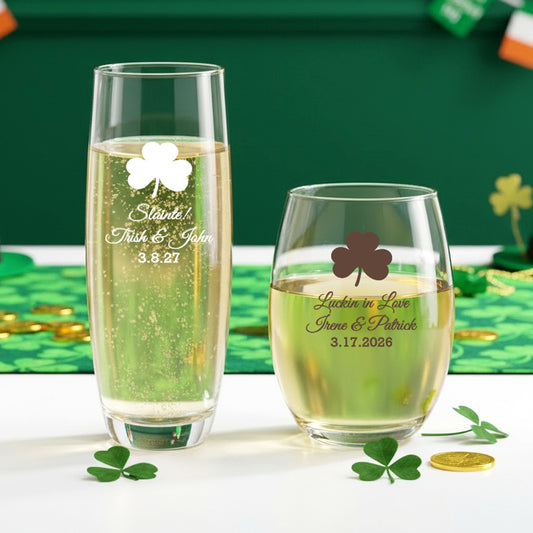 Irish Shamrock Personalized 9 oz. Stemless Glass (Set of 24)