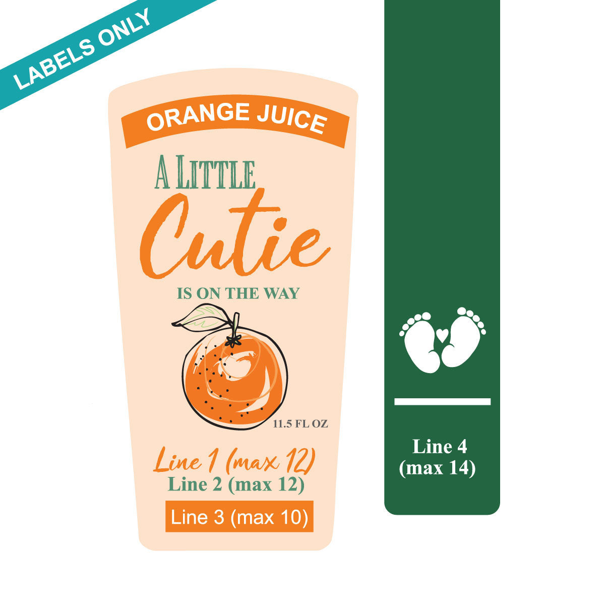Little Cutie is on the Way Personalized Die-Cut Orange Juice Favor Labels (Set of 12)