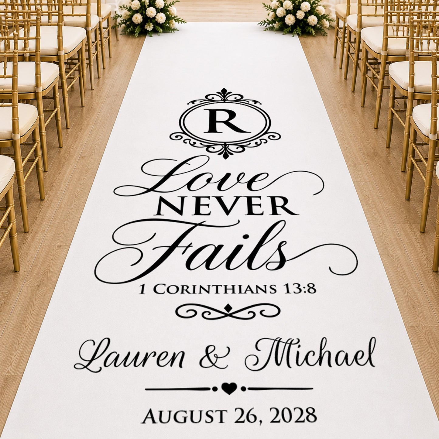 Love Never Fails Personalized Wedding Aisle Runner