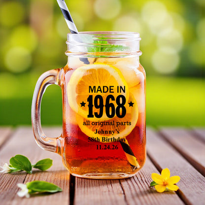 Made In Year All Original Parts Personalized Mason Glass Mug (Set of 18)