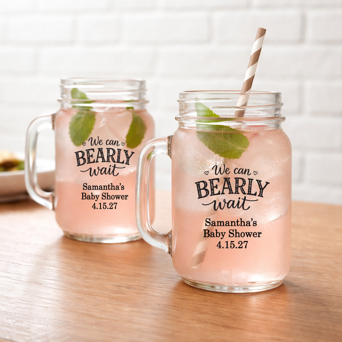 We Can Bearly Wait Personalized Mason Glass Mug (Set of 24)