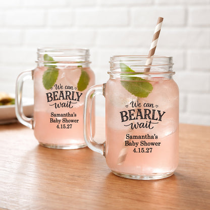 We Can Bearly Wait Personalized Mason Glass Mug (Set of 24)