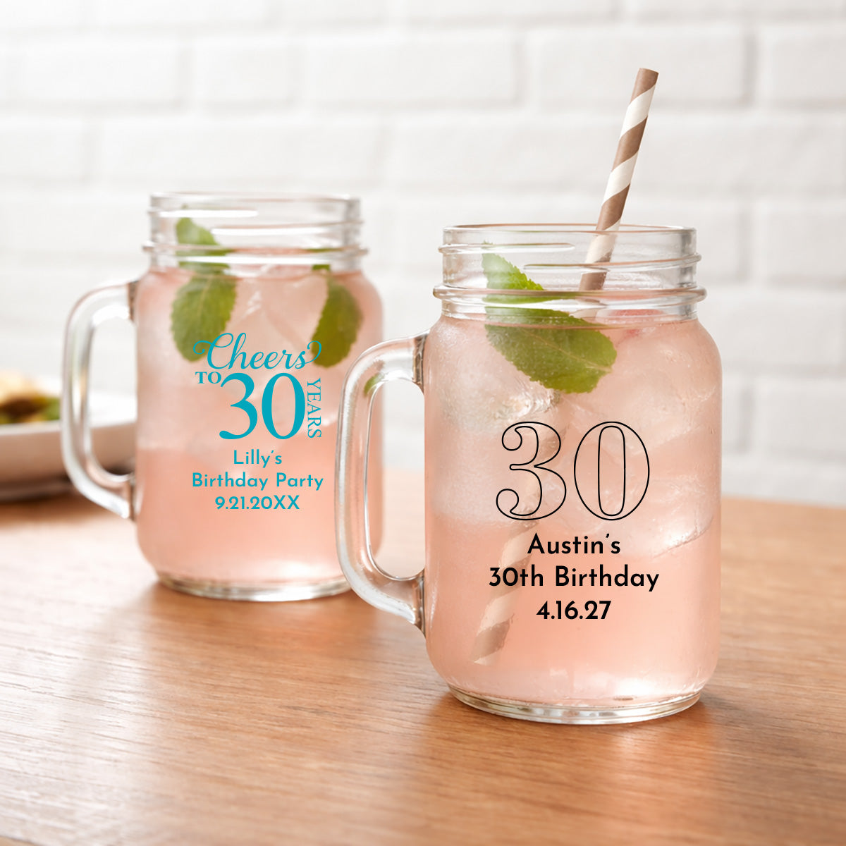 30th Birthday Personalized Mason Glass Mug (Set of 24)