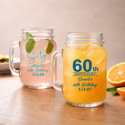 60th Birthday Personalized Mason Glass Mug (Set of 24)