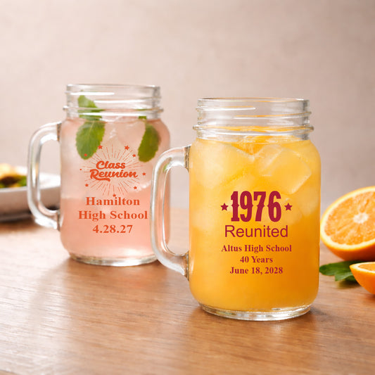 Class Reunion Personalized Mason Glass Mug (Set of 24)