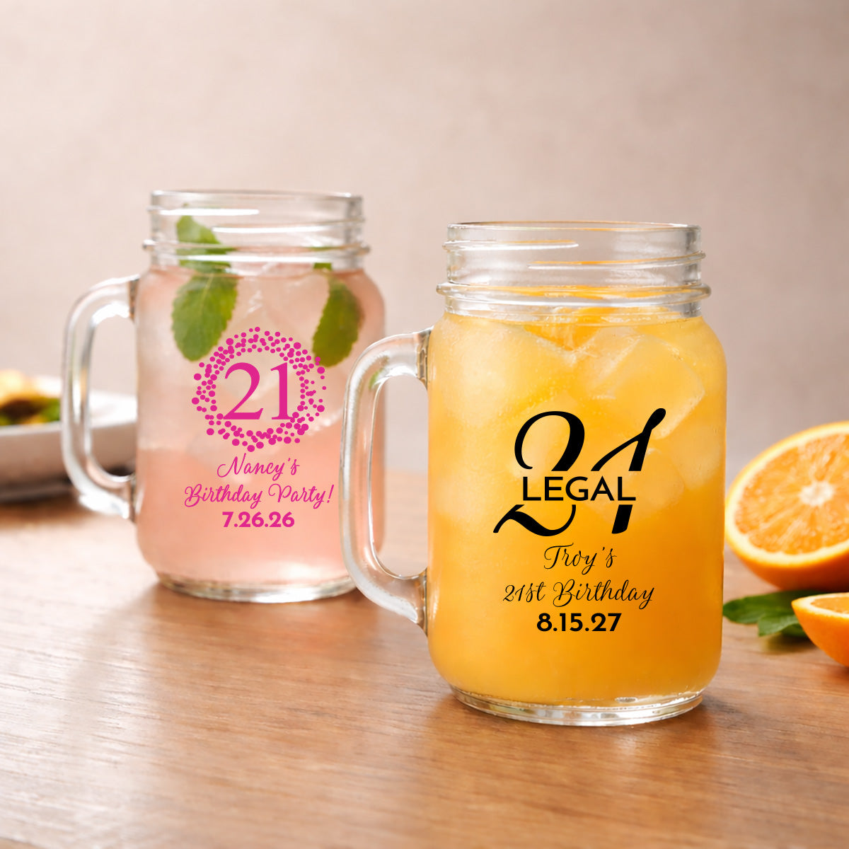 21st Birthday Personalized Mason Glass Mug (Set of 24)