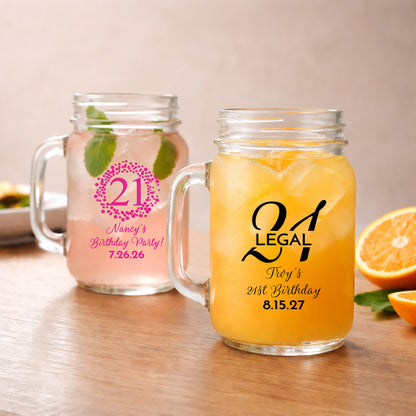 21st Birthday Personalized Mason Glass Mug (Set of 24)