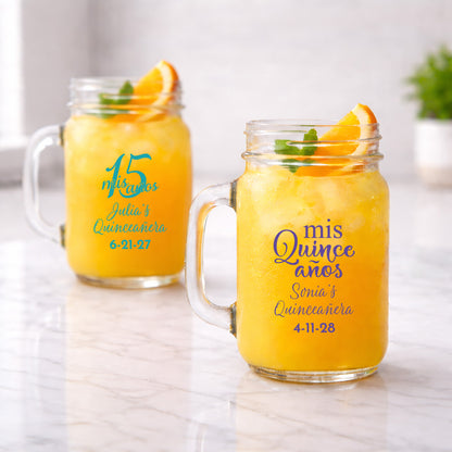 Quinceañera Personalized Mason Glass Mug (Set of 24)